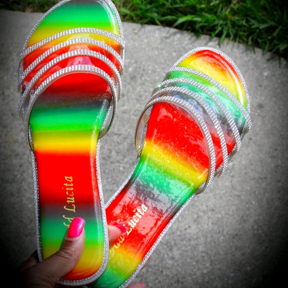 SARAH- Multi colored Rhinestone Strap Sandal - Picture 4 of 4